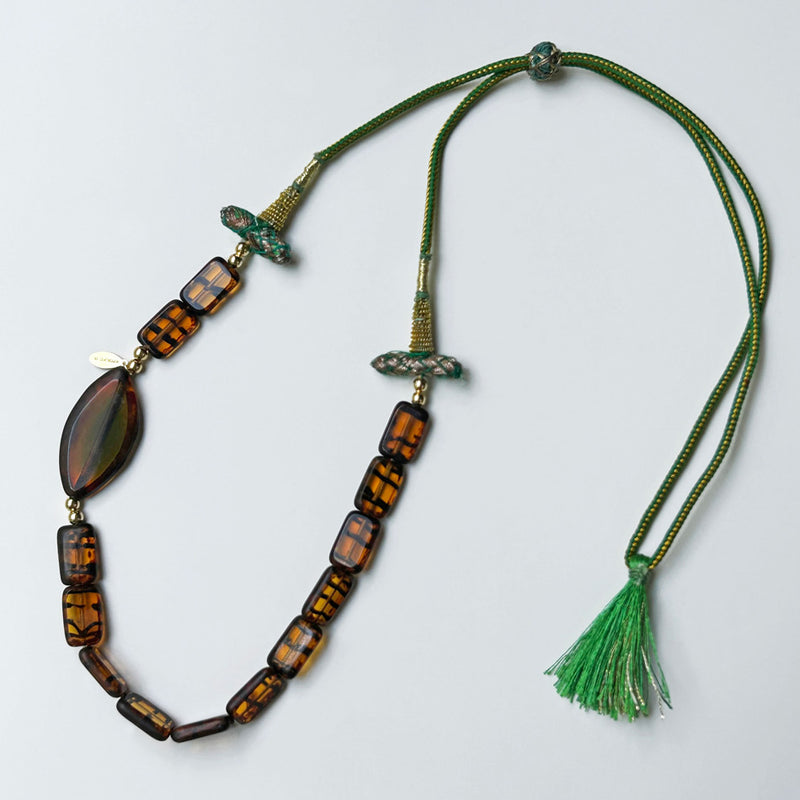Kahverengi boncuklu uzunlugu ayarlanabilen kolye_Brown glass bead necklace with adjustable length