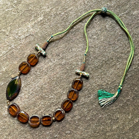 Kahverengi cam boncuklu Atolye 11 tasarim kolye_Designer necklace with brown glass beads