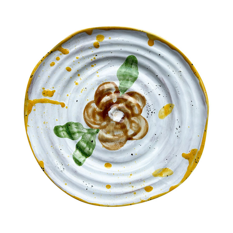Kahverengi cicek desenli el yapimi buyuk seramik tabak_Large ceramic plate with brown flower pattern