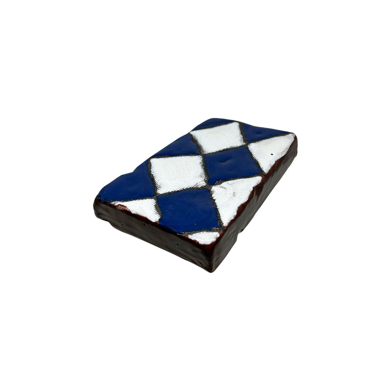 Kahverengi kenarli lacivert beyaz kareli seramik tablet_Navy blue white checked brown sided ceramic tablet