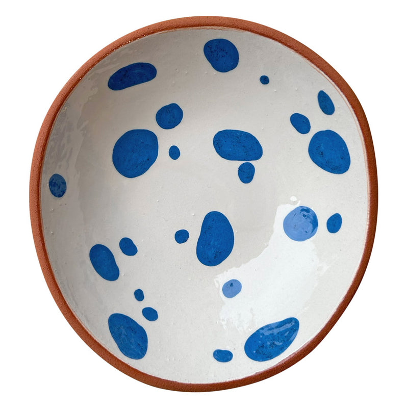 Karisik mavi benekli beyaz seramik cukur tabak_White ceramic deep plate with various blue spots