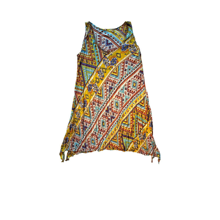 Karisik renkli verev etnik desenli askili kisa elbise_Multi colored short strap dress with ethnic pattern