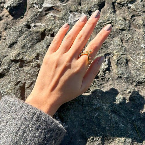 Kaya ustundeki elin isaret parmaginda anatanrica sembolu elibelinde motifli yuzuk_Ring on hand symbolizing mother goddess