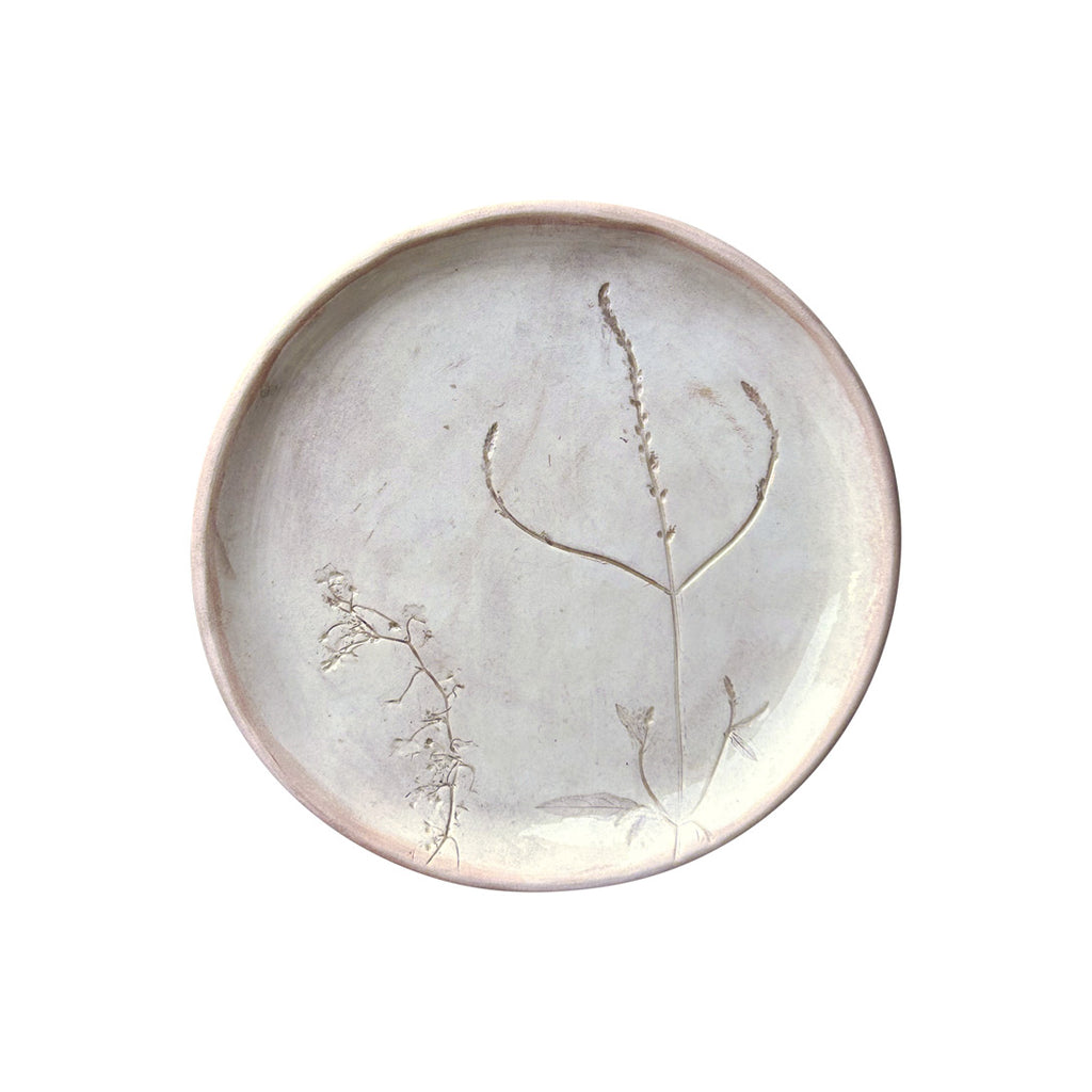 Kir bitkileri desenli acik pembe duz tabak_Light pink flat ceramic plate with prairie plants texture