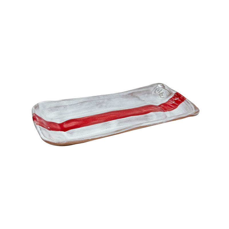 Kirmizi beyaz dikdortgen seramik meze tabagi_Red and white rectangular ceramic appetizer plate