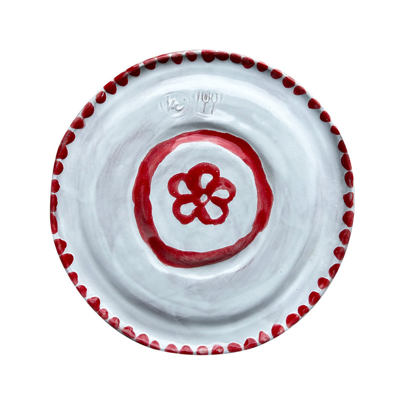 Kirmizi cicek desenli el yapimi buyuk seramik tabak_Large ceramic plate with flower pattern