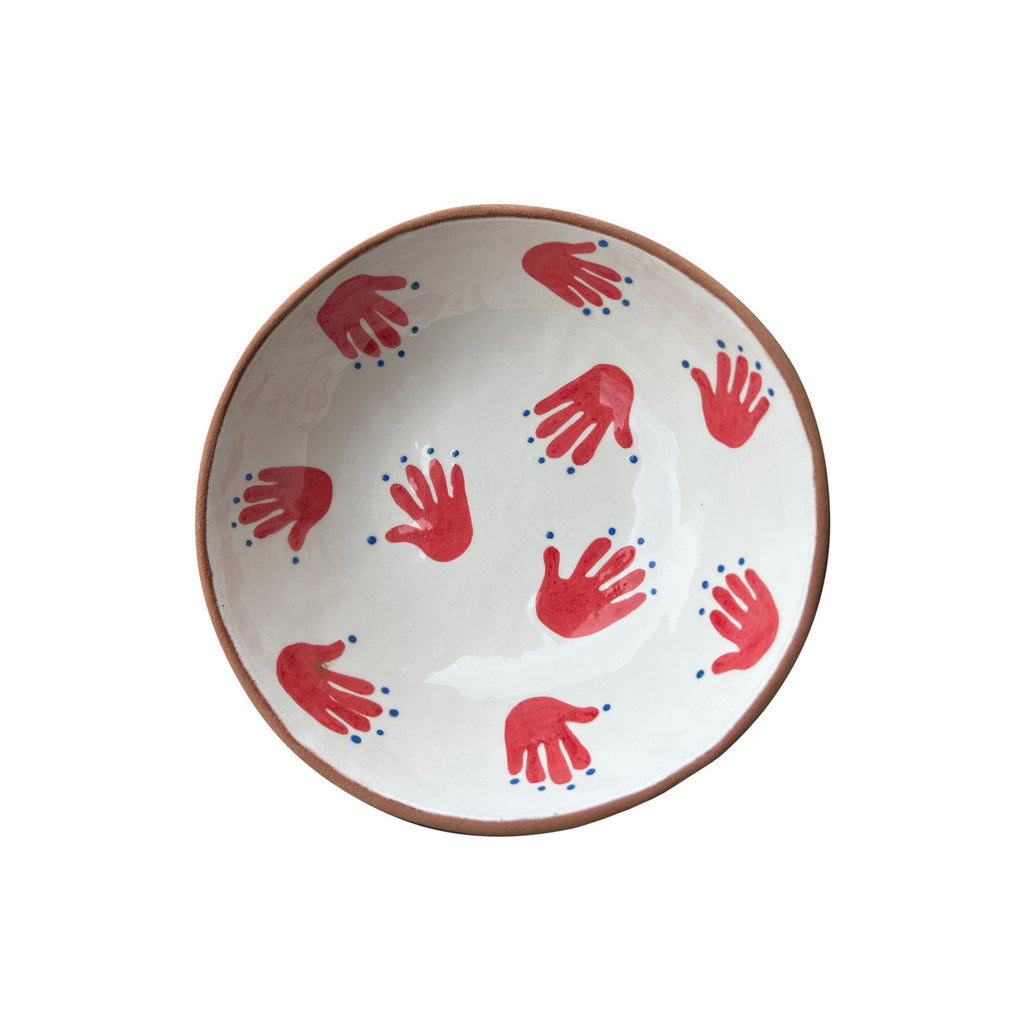 Kirmizi el desenli beyaz dekoratif kase_White decorative bowl with red hand pattern