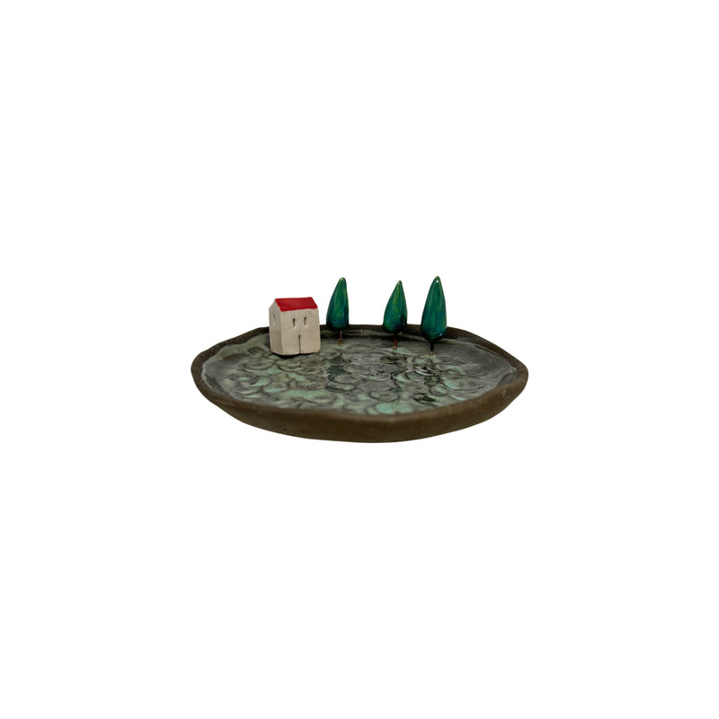 Kirmizi gri yesil tonlarinda el yapimi hediyelik seramik tabak_Giftware ceramic plate in red grey green tones