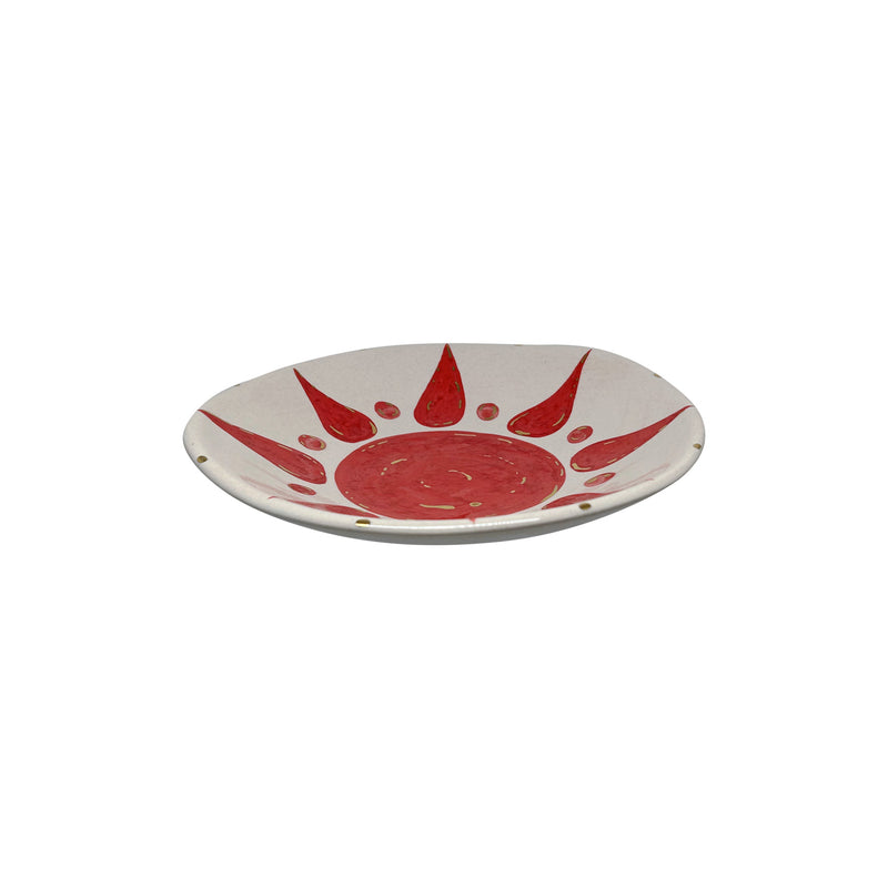 Kirmizi gunesli dekoratif kucuk tabak_Small decorative plate with red pattern inside