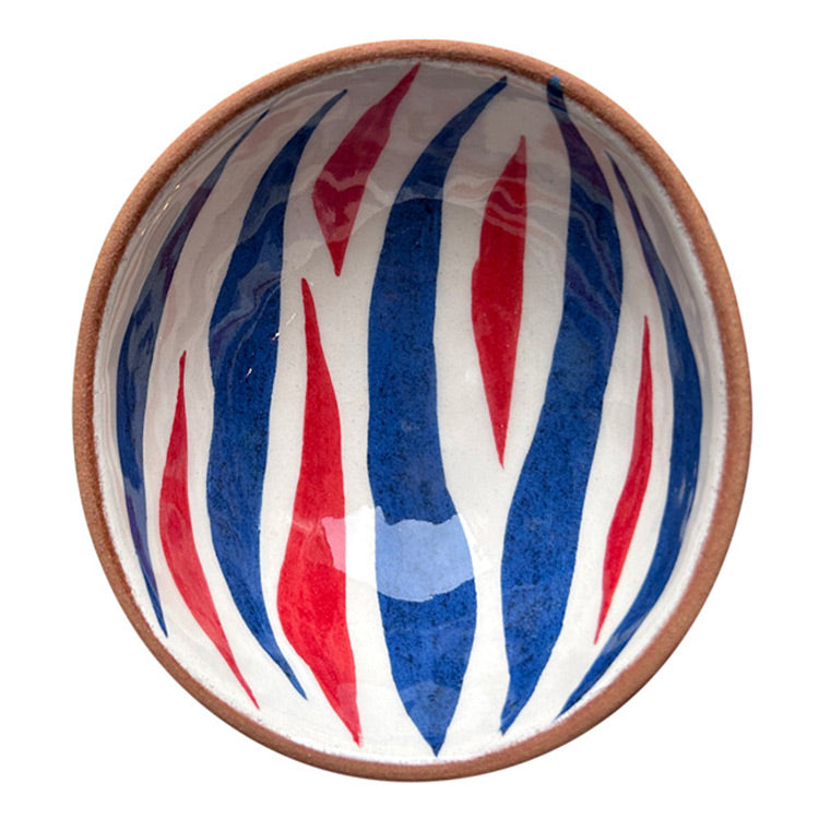 Kirmizi mavi alev desenli kucuk seramik kase_Small ceramic bowl with red blue flame patterns