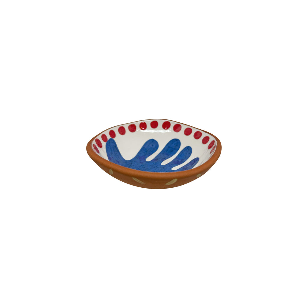 Kirmizi mavi desenli seramik kucuk kase_Small nut bowl with red blur pattern