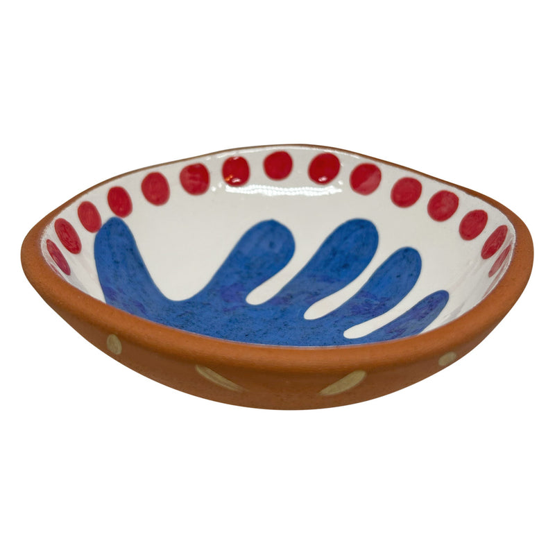 Kirmizi mavi desenli seramik kucuk kase_Small nut bowl with red blur pattern