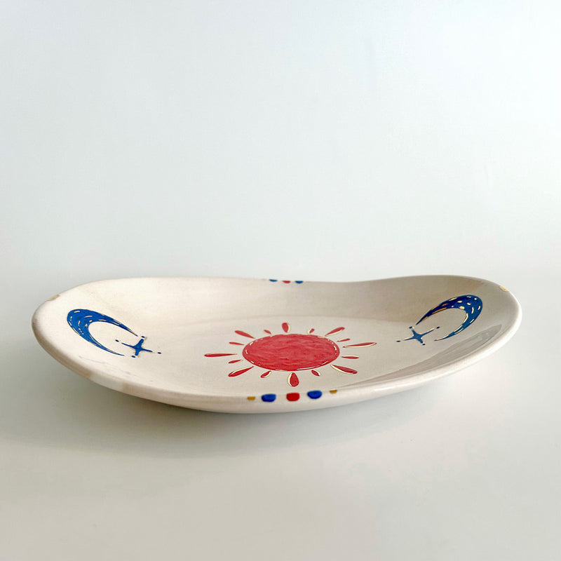 Kirmizi mavi mistik desenli oval meze tabagi_Red and blue mystical patterned appetizer plate