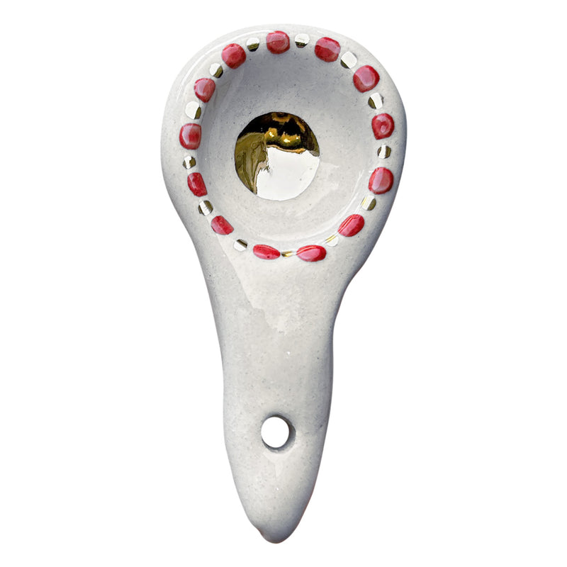 Kirmizi ve altin benekli seramik kucuk kasik_Small ceramic spoon with red and golod spots