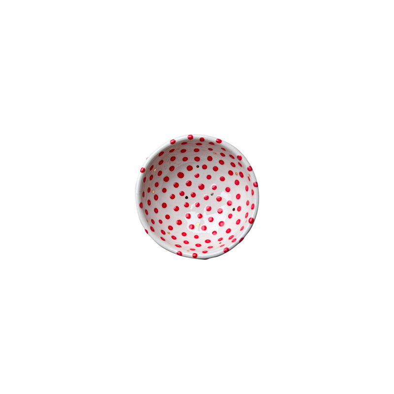 Kirmizi ve altin rengi benekli minik kase_Handmade small ceramic bowl with red and golden color dots