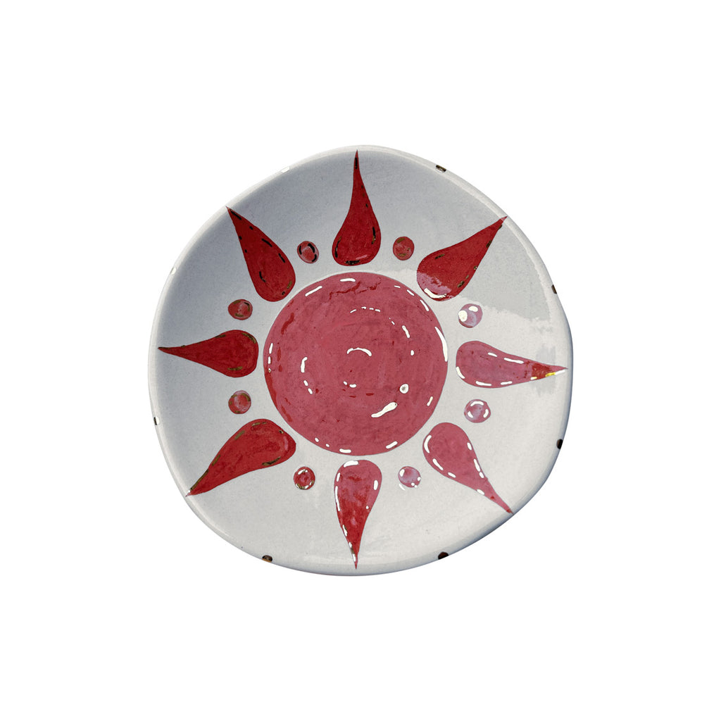 Kirmizi ve altin renkli gunes desenli Atolye 11 tabak_Plate with red sun pattern