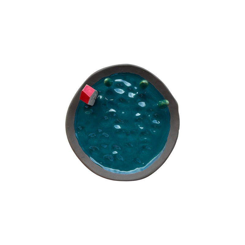 Kirmizi ve petrol yesili hediyelik seramik tabak_Hand made ceramic plate in red and green colors
