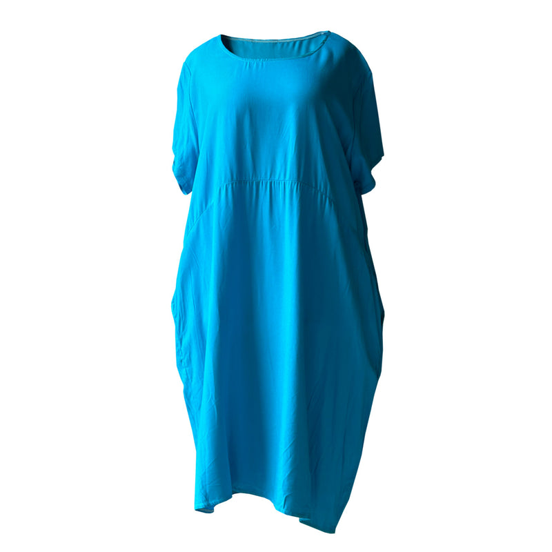 Kisa kollu gok mavi yazlik elbise_Short sleeve sky blue summer dress