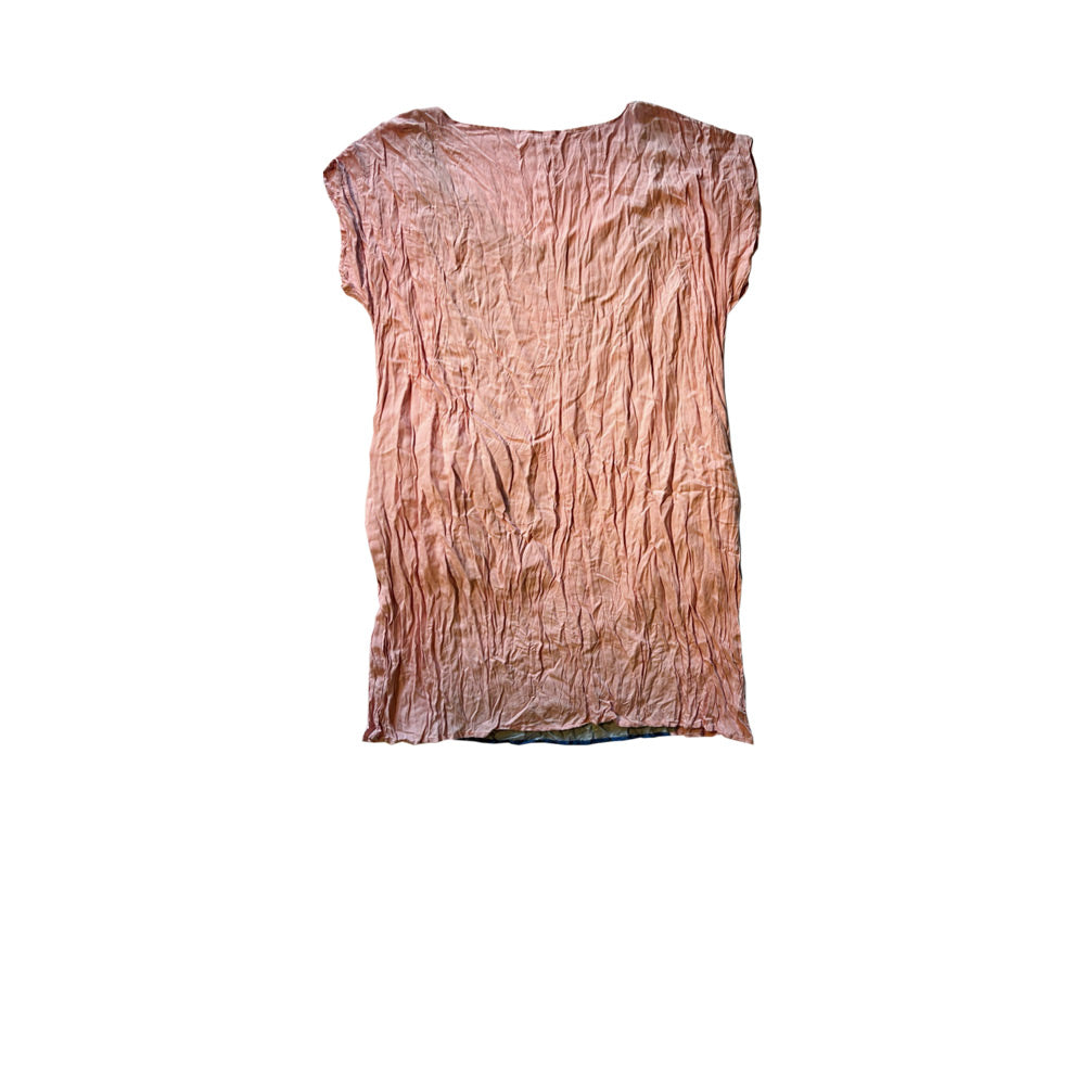 Kolsuz seker pembe yazlik kirisik elbise_Sleevless pink wrinkled cotton dress