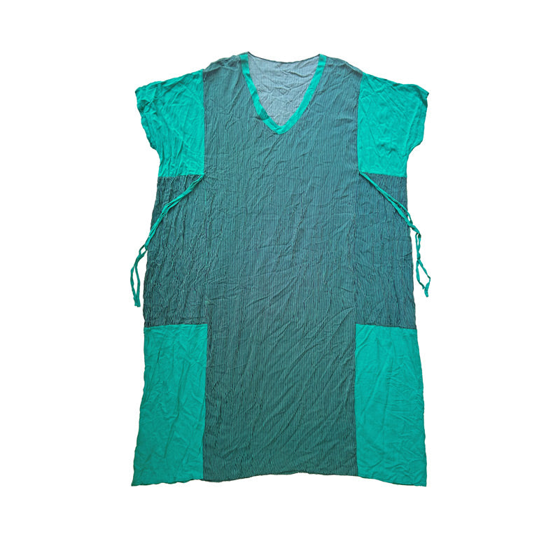 Koltukaltindan bagcikli turkuaz yesil ve koyu lacivert pamuklu buyuk beden elbise_Turquoise green and dark navy blue cotton plus size dress with underarm ties