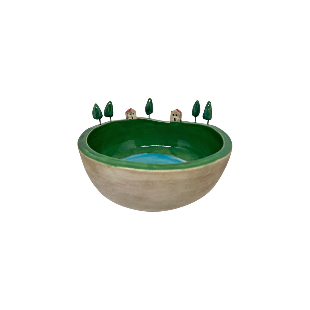Koy temali dekoratif el yapimi seramik kase_Hand made decorative ceramic bowl with village theme