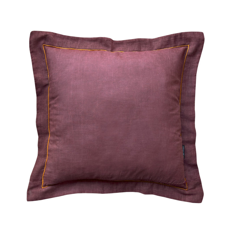 Koyu altin rengi nakisli bordo pamuklu kirlent_Stone washed cotton dark red square cushion with dark golden color embroidery