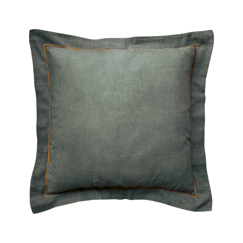 Koyu altin rengi nakisli koyu kullu yesil kirlent_Cotton dark ash green square cushion with dark golden color embroidery