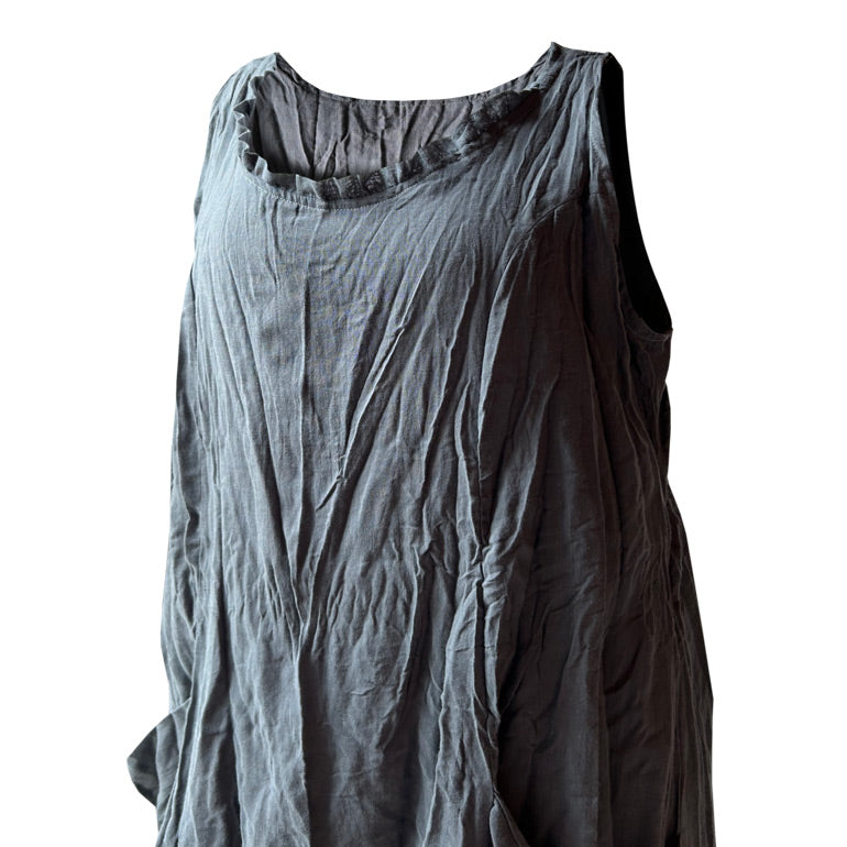 Koyu gri askili pamuklu elbise_Dark grey short cotton dress with straps