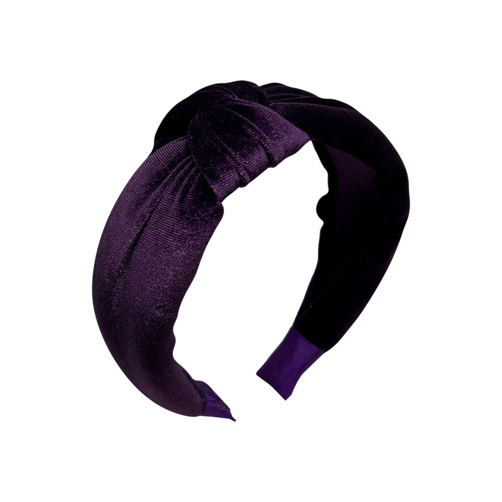 Koyu mor ince dugumlu kadife sac bandi_Knotted velvet dark purple head band