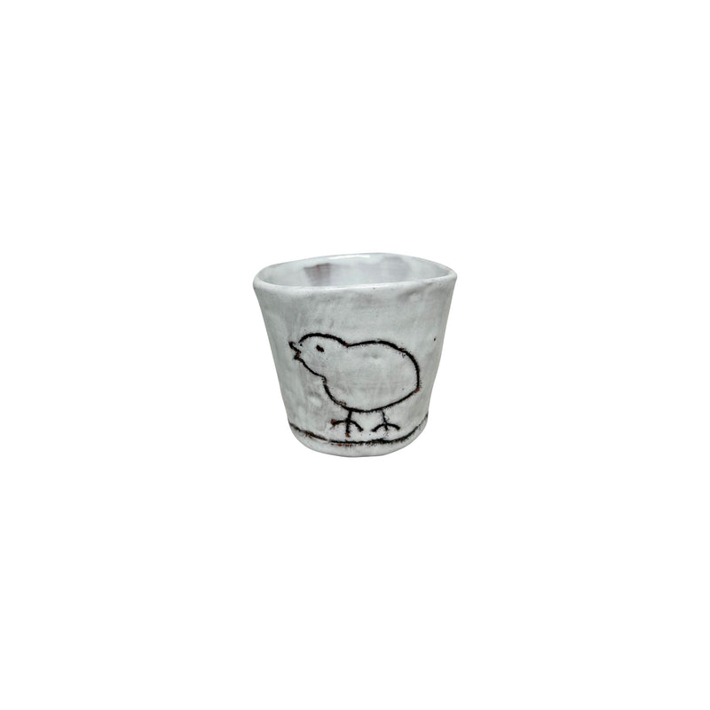 Kucuk kus desenli beyaz seramik Atolye 11 bardak_White ceramic cup with small bird pattern