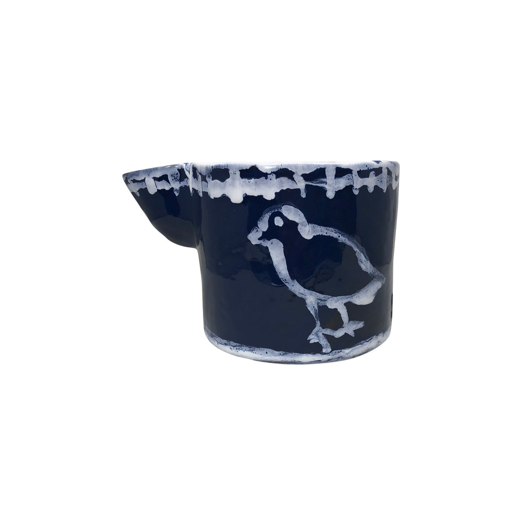 Kus desenli lacivert beyaz el yapimi seramik sutluk_Navy blue and white ceramic jug with bird pattern