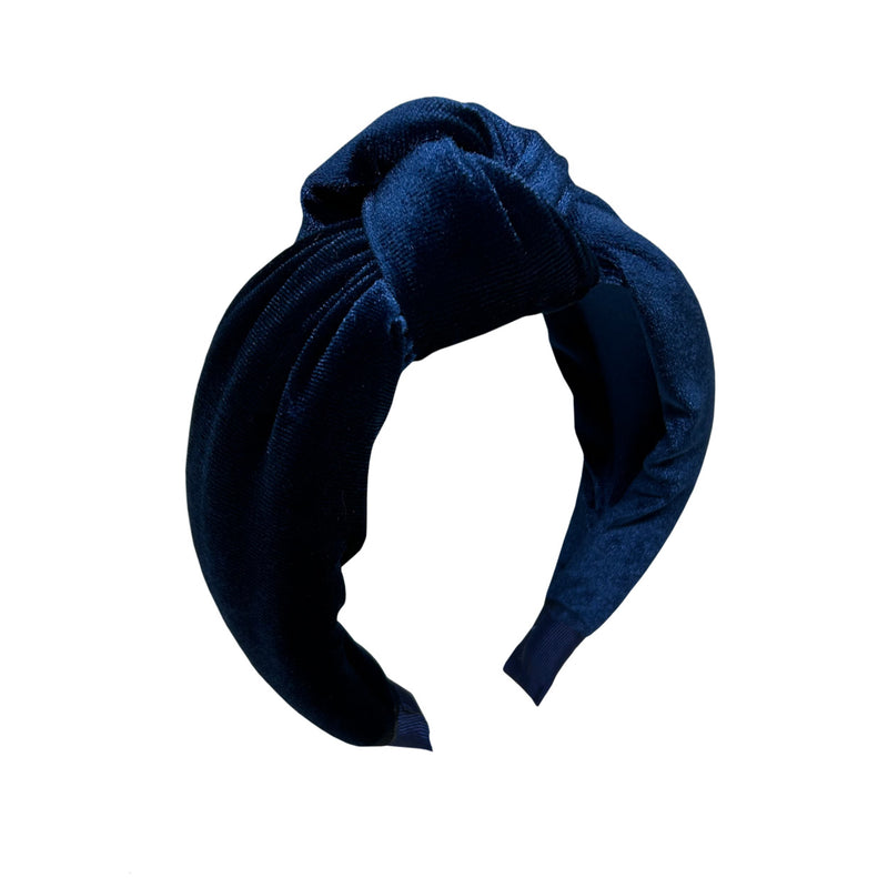 Lacivert dugumlu kadife sac bandi_Knotted velvet navy blue head band