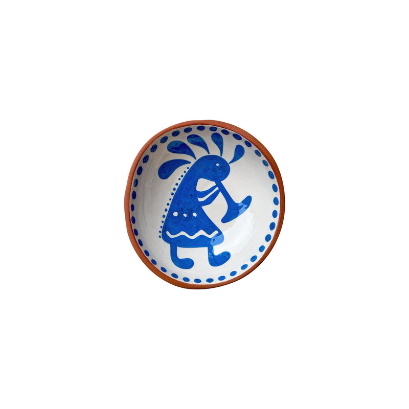 Mavi Kokopelli desenli seramik cerez kasesi_Ceramic nut bowl with blue Kokopelli pattern