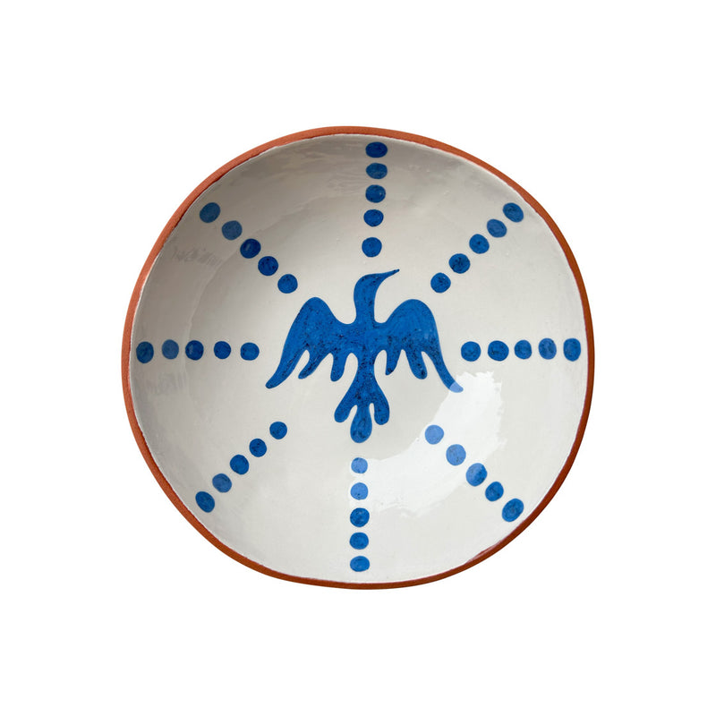 Mavi benekli ve kuslu hediyelik seramik kase_Giftware ceramic bowl with blue spots and birds
