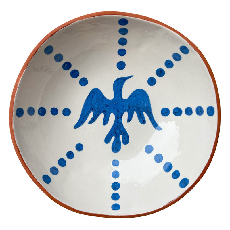 Mavi benekli ve kuslu hediyelik seramik kase_Giftware ceramic bowl with blue spots and birds
