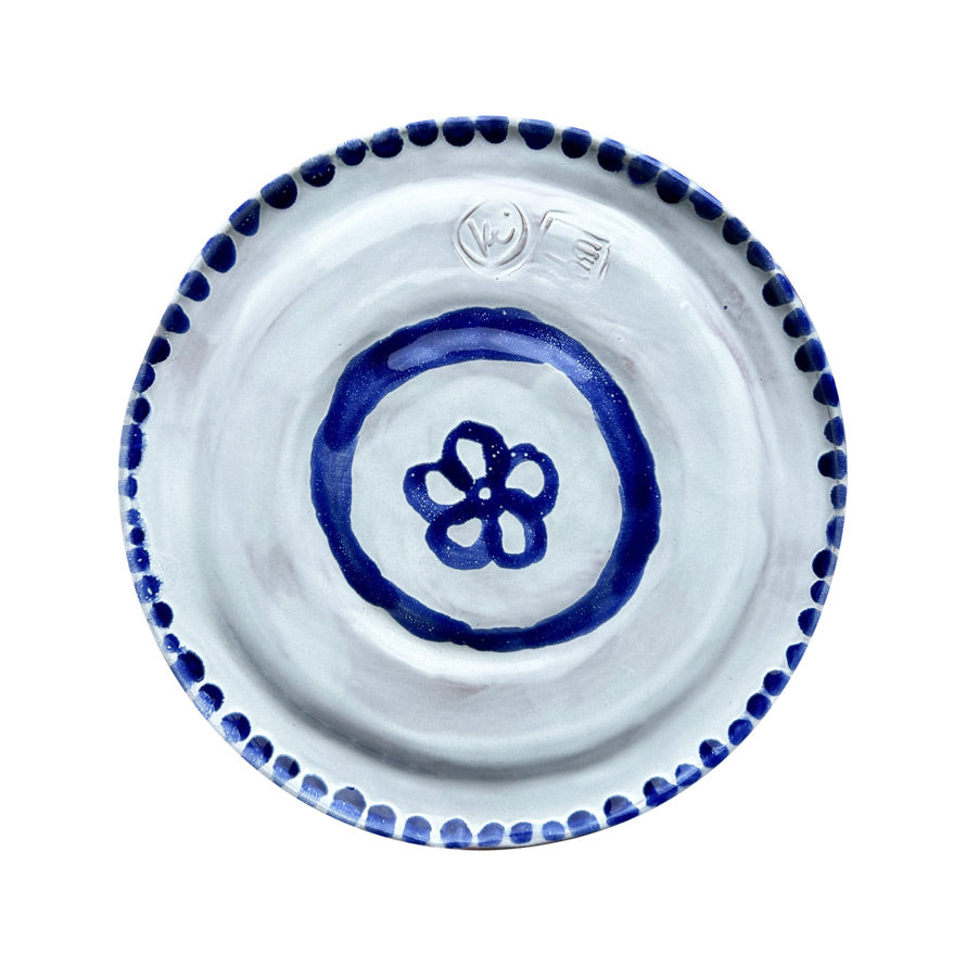 Mavi cicek desenli el yapimi buyuk seramik tabak_Large ceramic plate with flower pattern