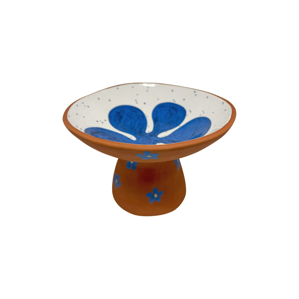 Mavi cicek desenli seramik ayakli kase_Ceramic footed bowl with blue flower patterns