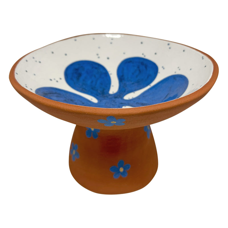 Mavi cicek desenli seramik ayakli kase_Ceramic footed bowl with blue flower patterns
