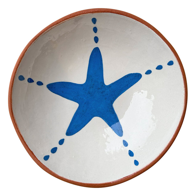 Mavi denizyildizi desenli seramik kase_Handmade ceramic plate with blue starfish pattern