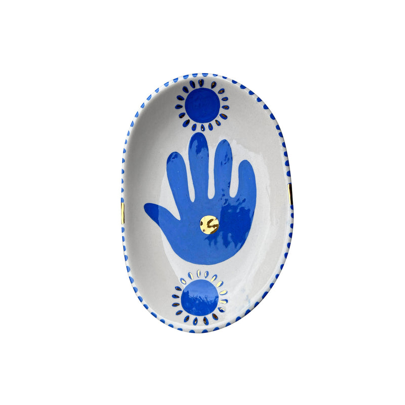 Mavi el desenli oval el yapimi seramik tabak_Oval ceramic plate with hand pattern