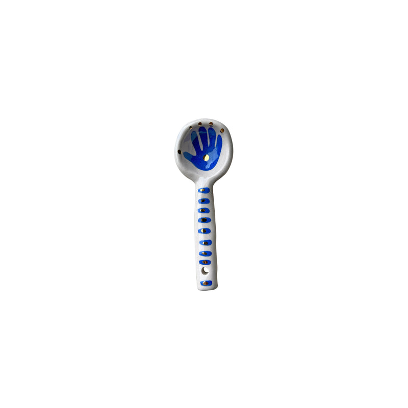 Mavi el desenli ve cizgili hediyelik seramik kasik_Giftware ceramic spoon with blue hand pattern and stripes