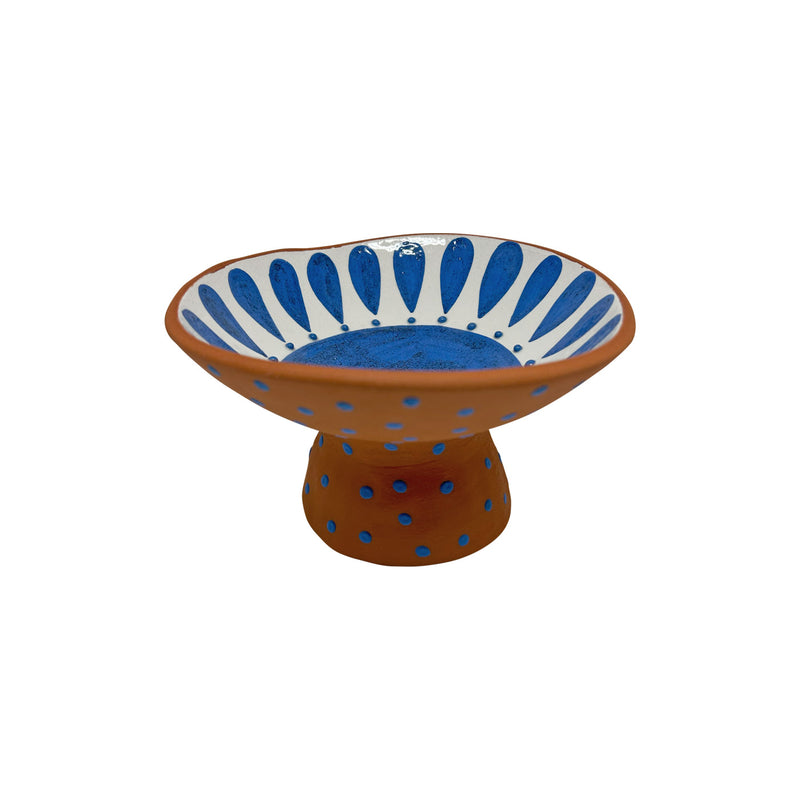 Mavi mandala cicek desenli seramik ayakli kase_Ceramic footed bowl with blue mandala flower pattern