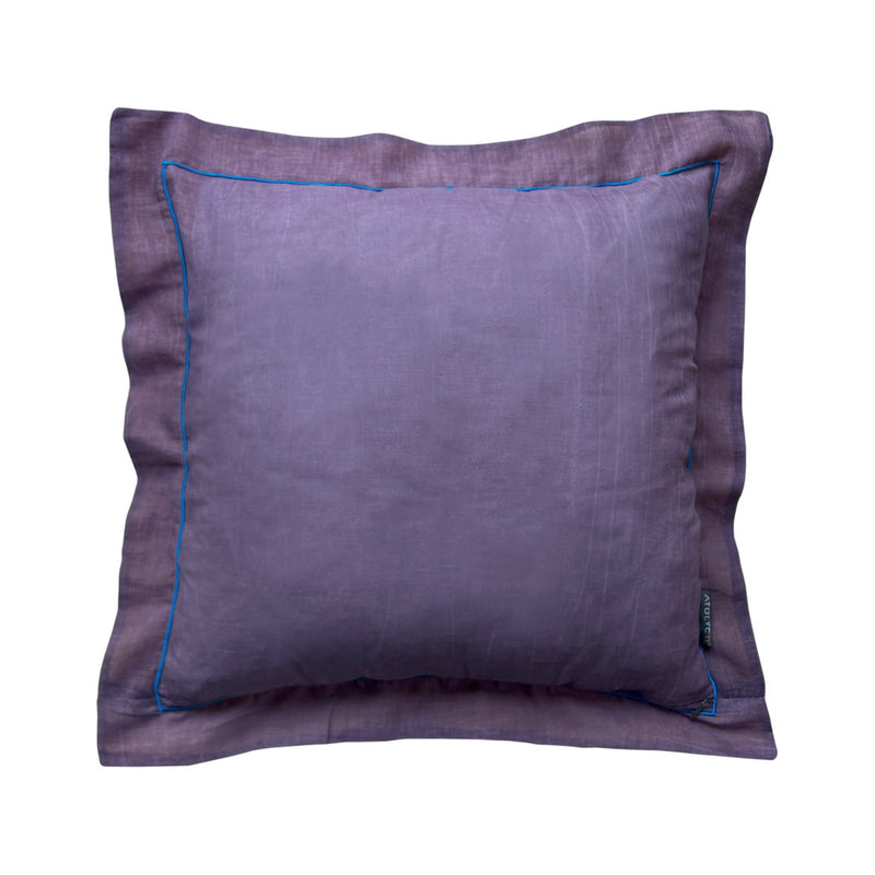 Mavi nakisli mor pamuklu yastik_Stone washed cotton purple square pillow with blue embroidery_kissen_coussin