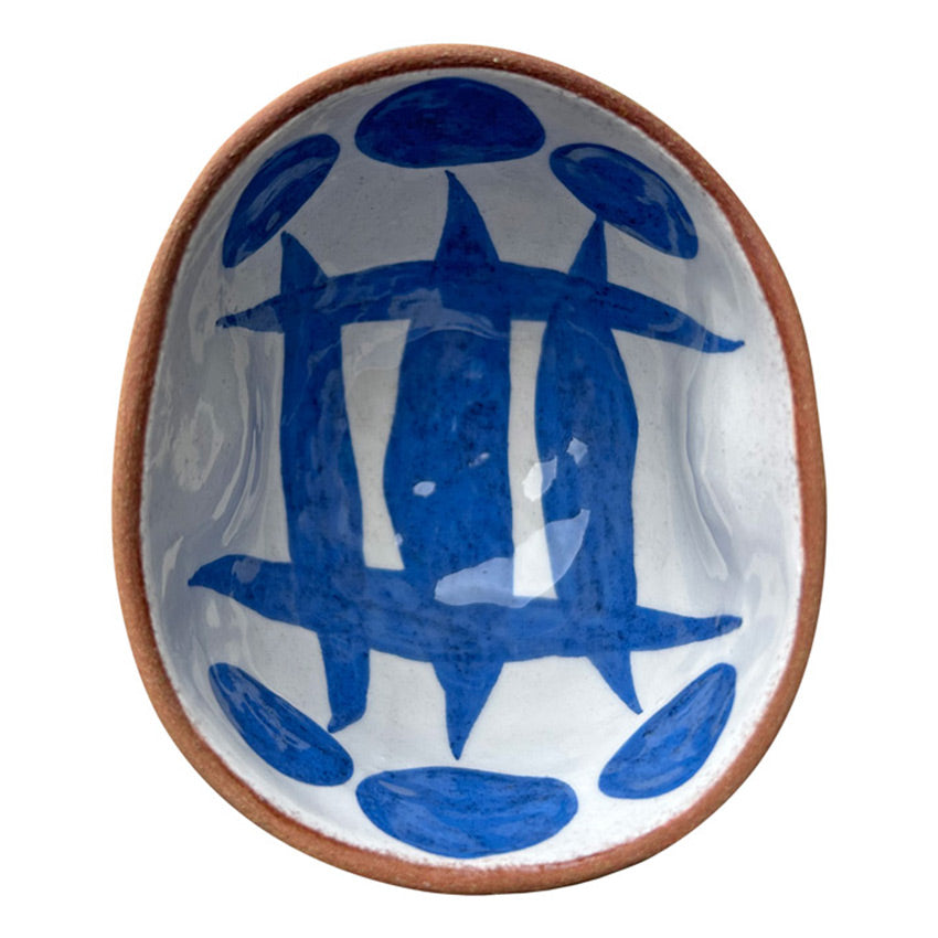 Mavi sembolik desenli cukur kucuk kase_White small hollow bowl with blue symbolic pattern