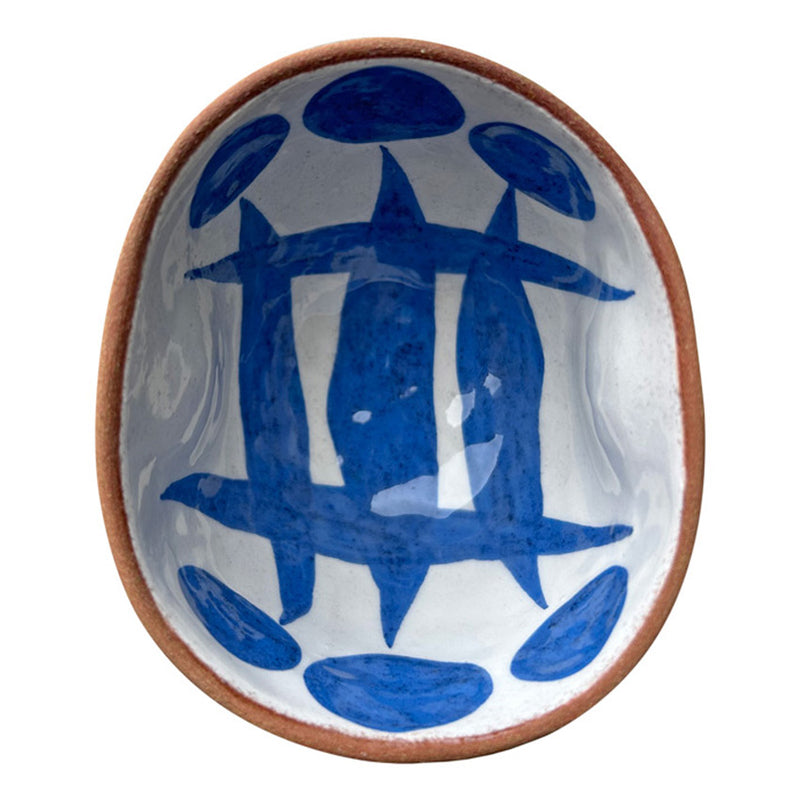 Mavi sembolik desenli cukur kucuk kase_White small hollow bowl with blue symbolic pattern