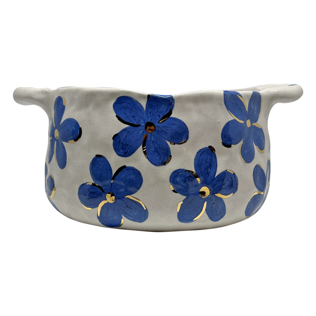 Mavi ve altin cicekli beyaz seramik kase_White ceramic large bowl with blue and golden pattern