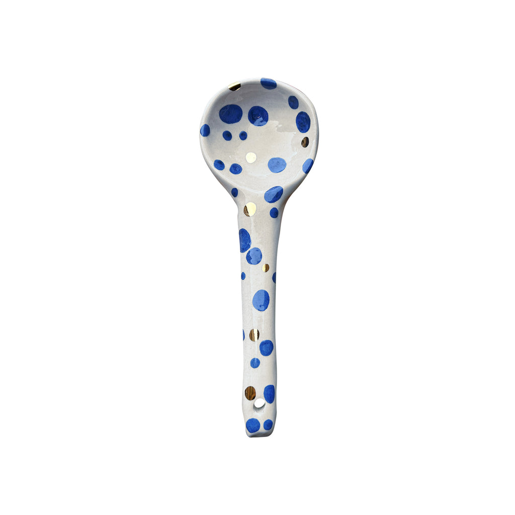 Mavi ve altin rengi benekli seramik kasik_Ceramic spoon with blue and golden spots