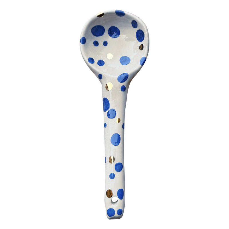 Mavi ve altin rengi benekli seramik kasik_Ceramic spoon with blue and golden spots