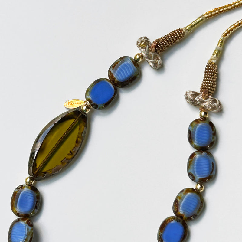 Mavi ve haki yesil boncuklu ayarlanabilir el yapimi kolye_Hand crafted necklace with blue and khaki green beads