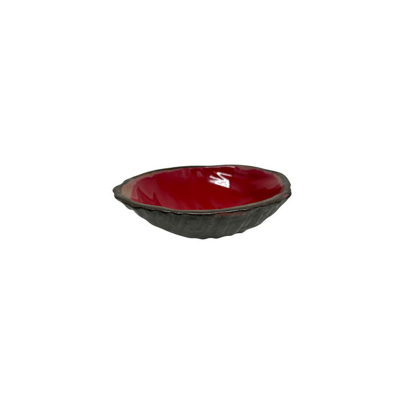 Midye kabugu seklinde kirmizi kahverengi seramik kase_Red brown ceramic bowl in the shape of a mussel shell
